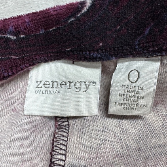 Chico’s Zenergy Velour Velvet Paisley Printed Boho Pull On Purple Pants 0 (US S) - Picture 15 of 16